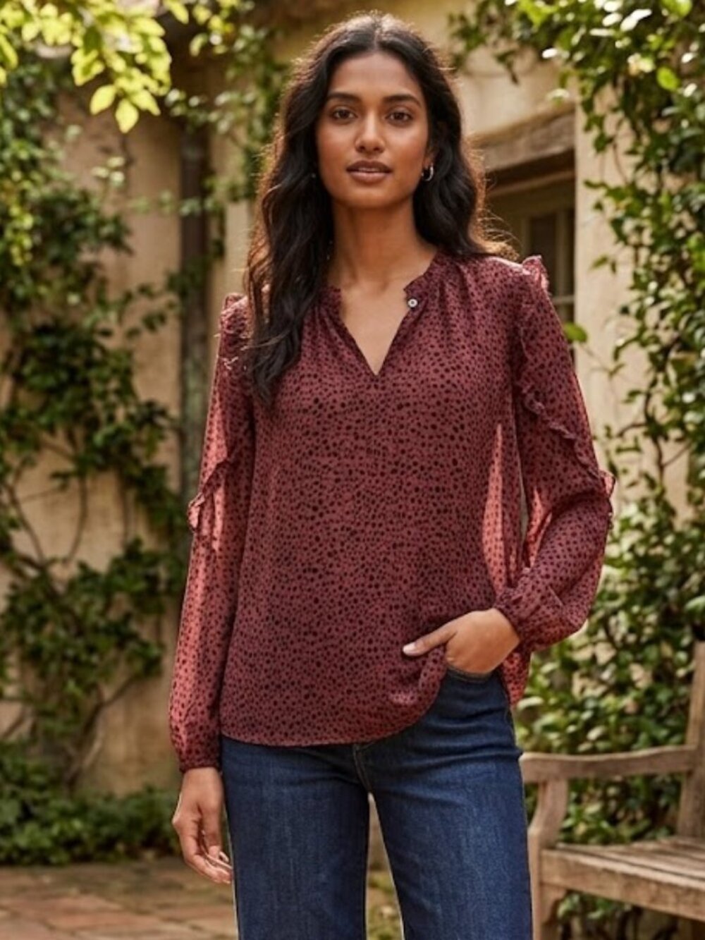 Loft Size Large Sheer Polka Dot Blouse Top Fairy Luxury Boho Preppy Academia Art